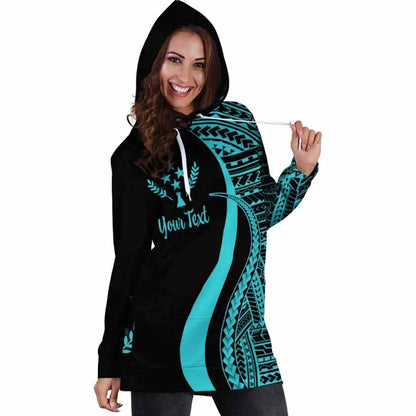 Kosrae Custom Personalised Hoodie Dress - Turquoise Polynesian Tentacle Pattern