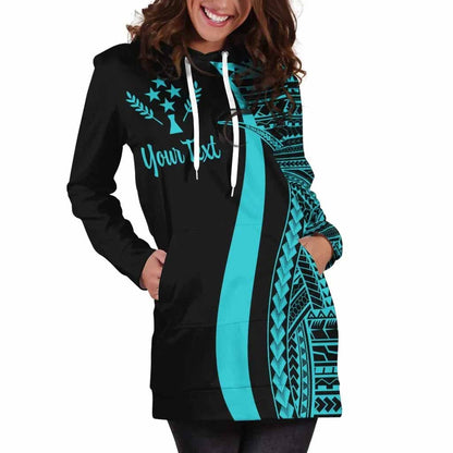 Kosrae Custom Personalised Hoodie Dress - Turquoise Polynesian Tentacle Pattern