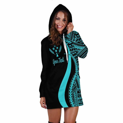 Kosrae Custom Personalised Hoodie Dress - Turquoise Polynesian Tentacle Pattern