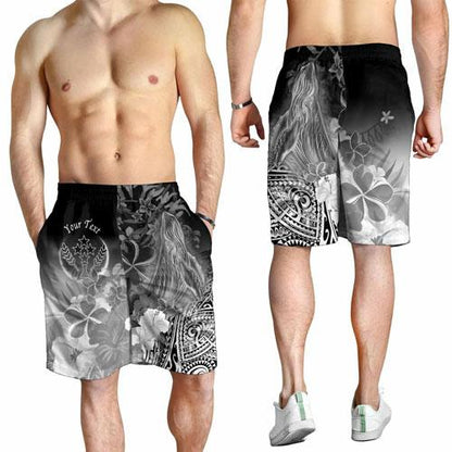 Kosrae Custom Personalised Men Shorts - Humpback Whale with Tropical Flowers (White)