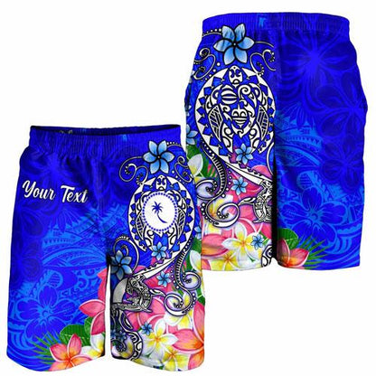 Kosrae Custom Personalised Men Shorts - Turtle Plumeria (Blue)