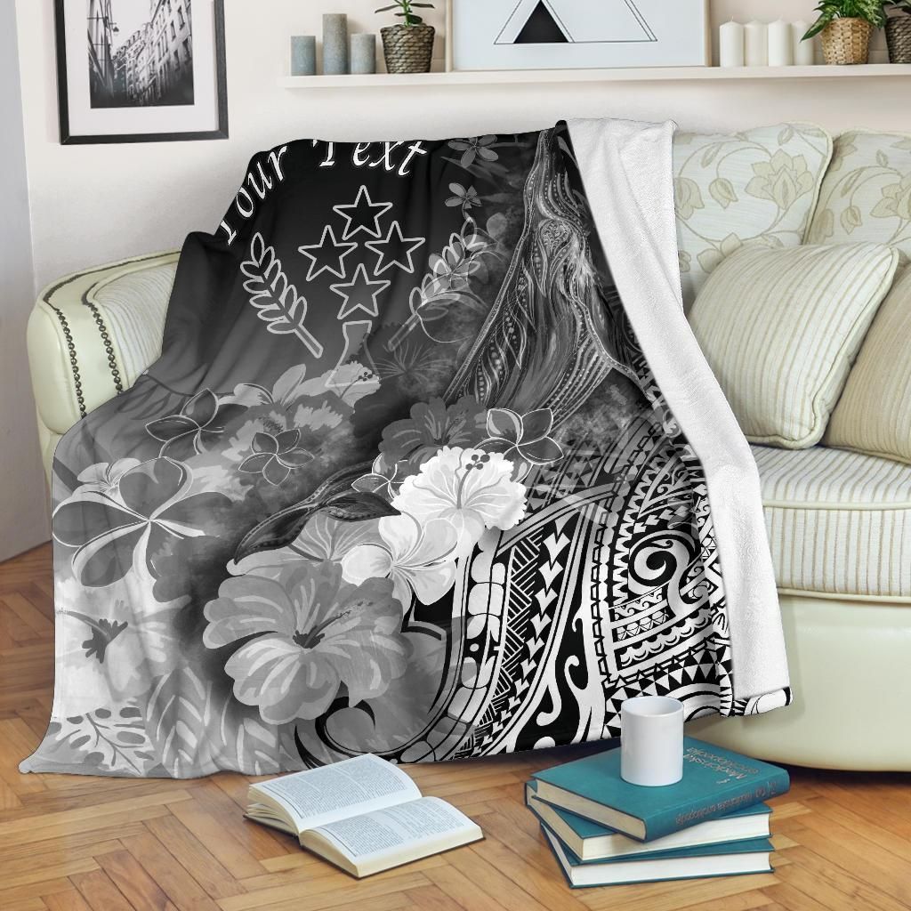 Kosrae Custom Personalised Premium Blanket - Humpback Whale with Tropical Flowers (White)