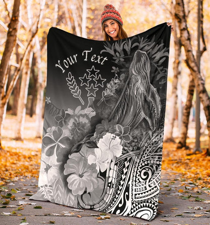 Kosrae Custom Personalised Premium Blanket - Humpback Whale with Tropical Flowers (White)