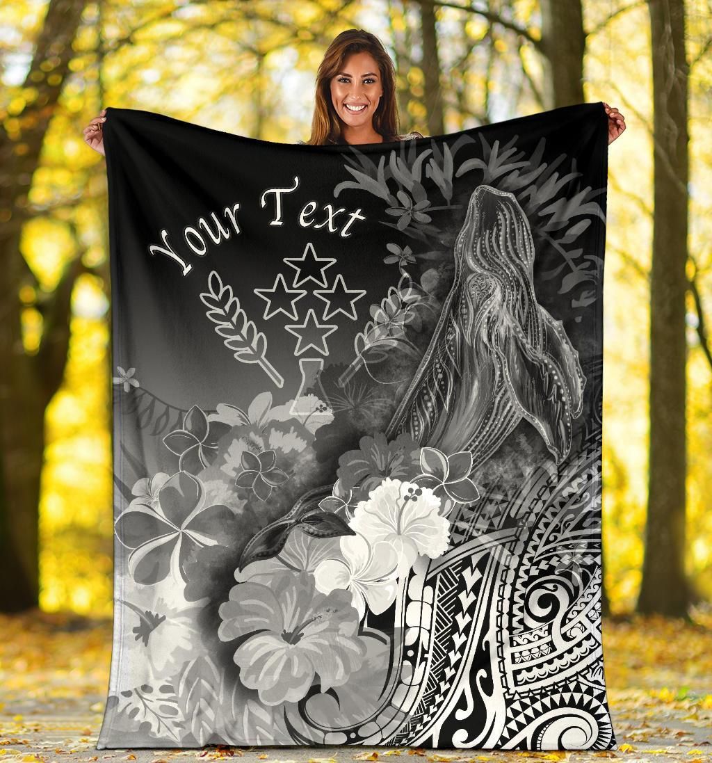 Kosrae Custom Personalised Premium Blanket - Humpback Whale with Tropical Flowers (White)