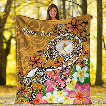 Kosrae Custom Personalised Premium Blanket - Turtle Plumeria (Gold)