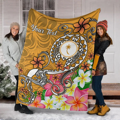 Kosrae Custom Personalised Premium Blanket - Turtle Plumeria (Gold)