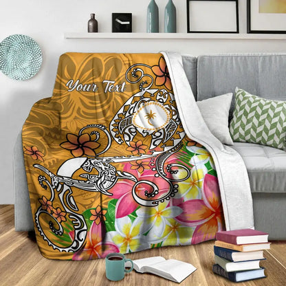 Kosrae Custom Personalised Premium Blanket - Turtle Plumeria (Gold)