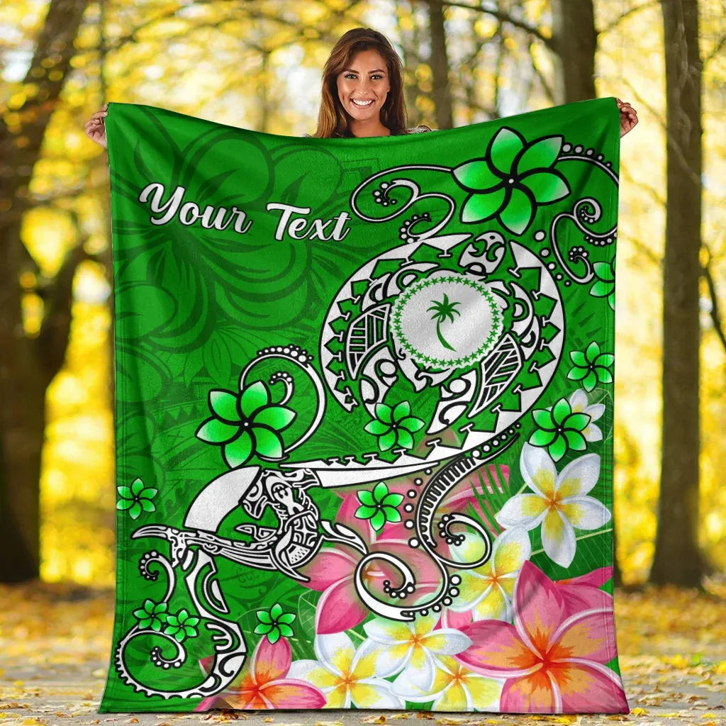 Kosrae Custom Personalised Premium Blanket - Turtle Plumeria (Green)