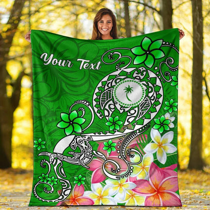 Kosrae Custom Personalised Premium Blanket - Turtle Plumeria (Green)
