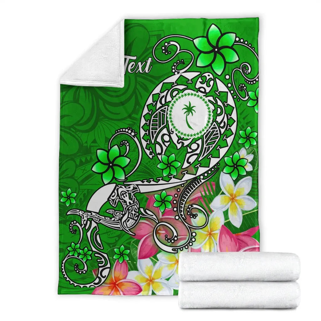 Kosrae Custom Personalised Premium Blanket - Turtle Plumeria (Green)