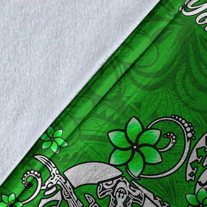 Kosrae Custom Personalised Premium Blanket - Turtle Plumeria (Green)