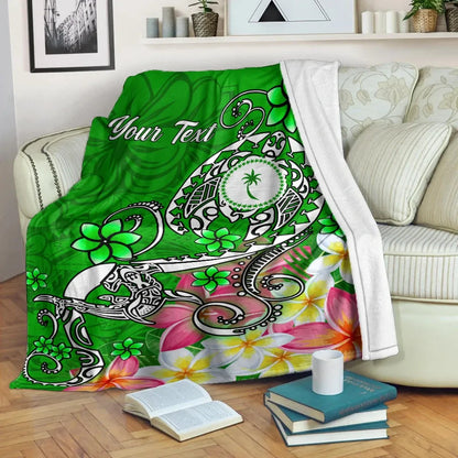 Kosrae Custom Personalised Premium Blanket - Turtle Plumeria (Green)