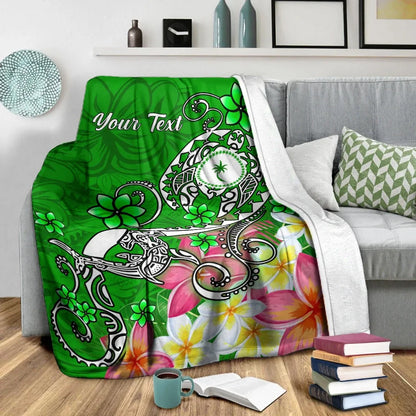 Kosrae Custom Personalised Premium Blanket - Turtle Plumeria (Green)