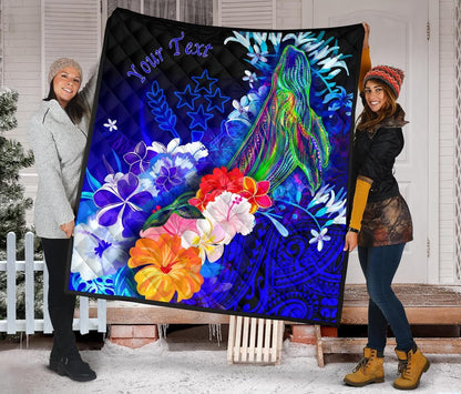 Kosrae Custom Personalised Premium Quilt - Humpback Whale with Tropical Flowers (Blue)