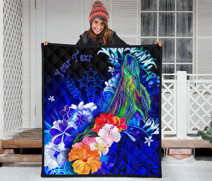 Kosrae Custom Personalised Premium Quilt - Humpback Whale with Tropical Flowers (Blue)