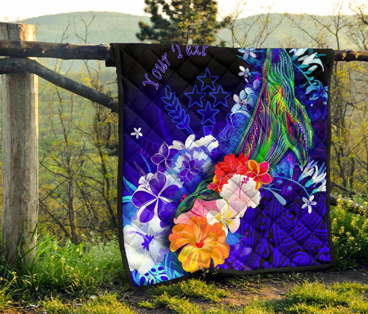 Kosrae Custom Personalised Premium Quilt - Humpback Whale with Tropical Flowers (Blue)