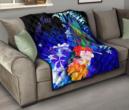 Kosrae Custom Personalised Premium Quilt - Humpback Whale with Tropical Flowers (Blue)