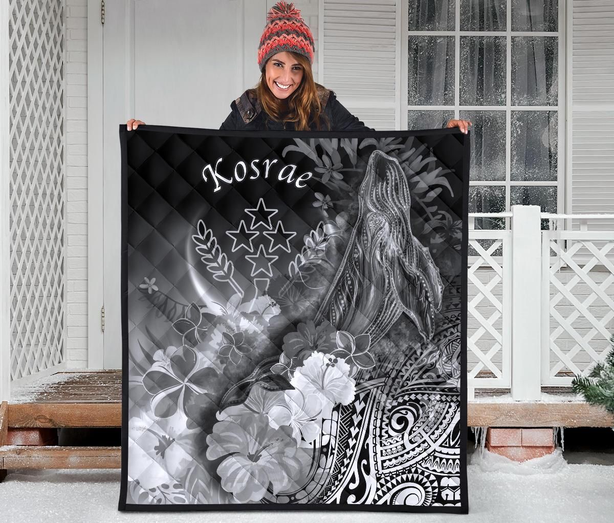 Kosrae Custom Personalised Premium Quilt - Humpback Whale with Tropical Flowers (White)