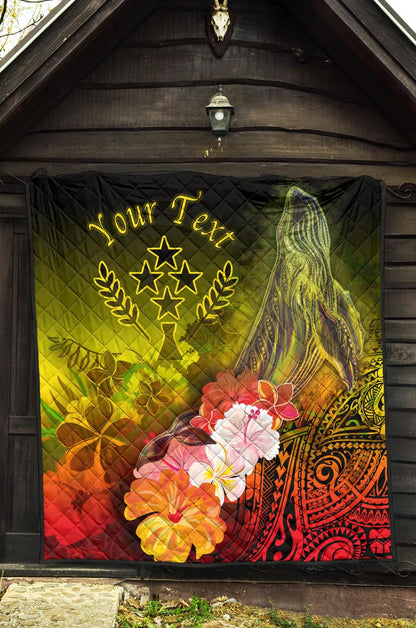 Kosrae Custom Personalised Premium Quilt - Humpback Whale with Tropical Flowers (Yellow)