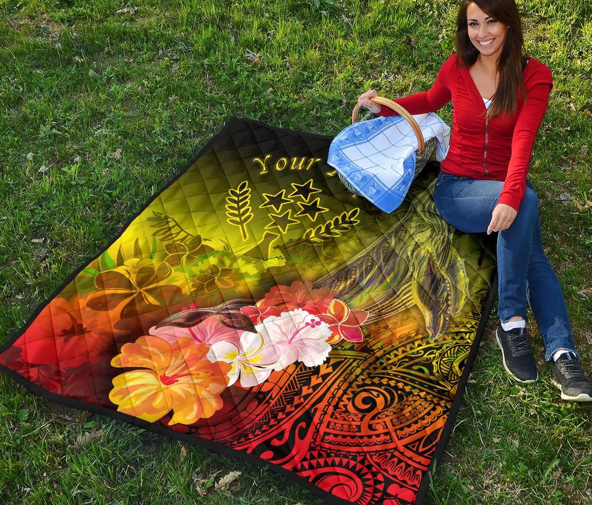 Kosrae Custom Personalised Premium Quilt - Humpback Whale with Tropical Flowers (Yellow)