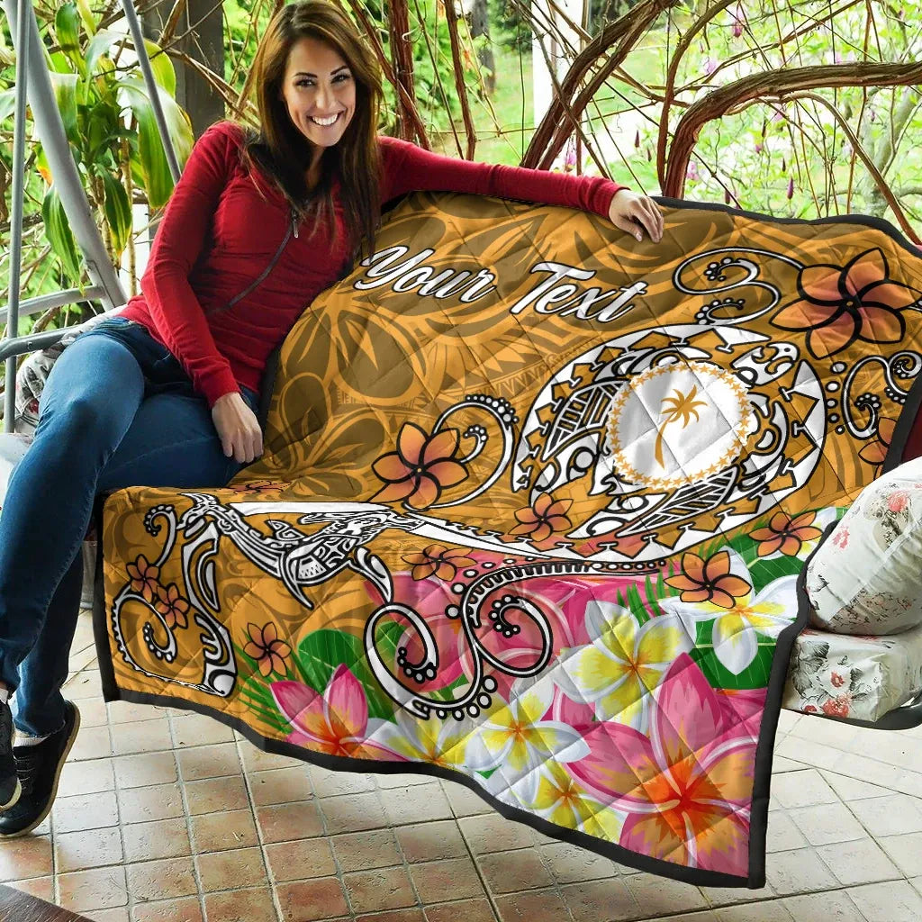 Kosrae Custom Personalised Premium Quilt - Turtle Plumeria (Gold)