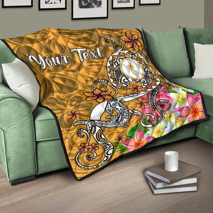 Kosrae Custom Personalised Premium Quilt - Turtle Plumeria (Gold)