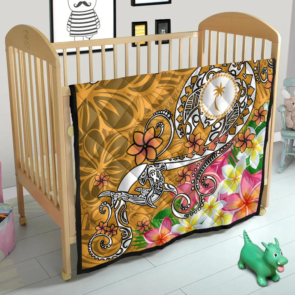 Kosrae Custom Personalised Premium Quilt - Turtle Plumeria (Gold)