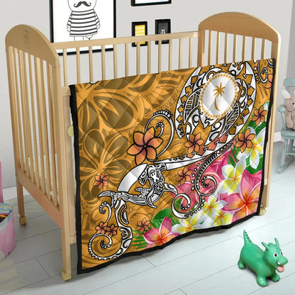 Kosrae Custom Personalised Premium Quilt - Turtle Plumeria (Gold)