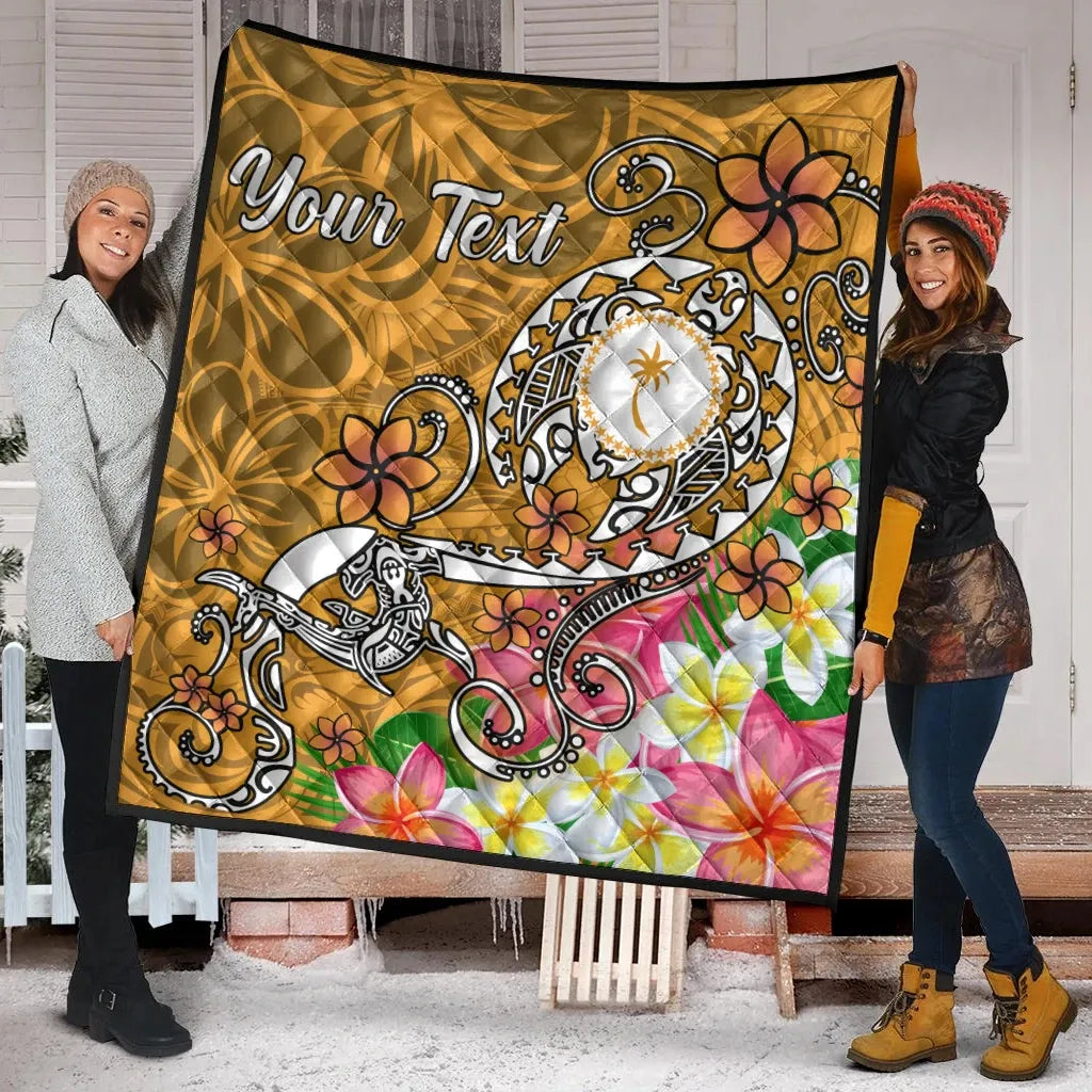 Kosrae Custom Personalised Premium Quilt - Turtle Plumeria (Gold)