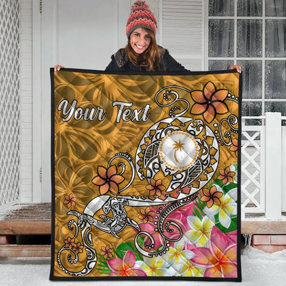 Kosrae Custom Personalised Premium Quilt - Turtle Plumeria (Gold)