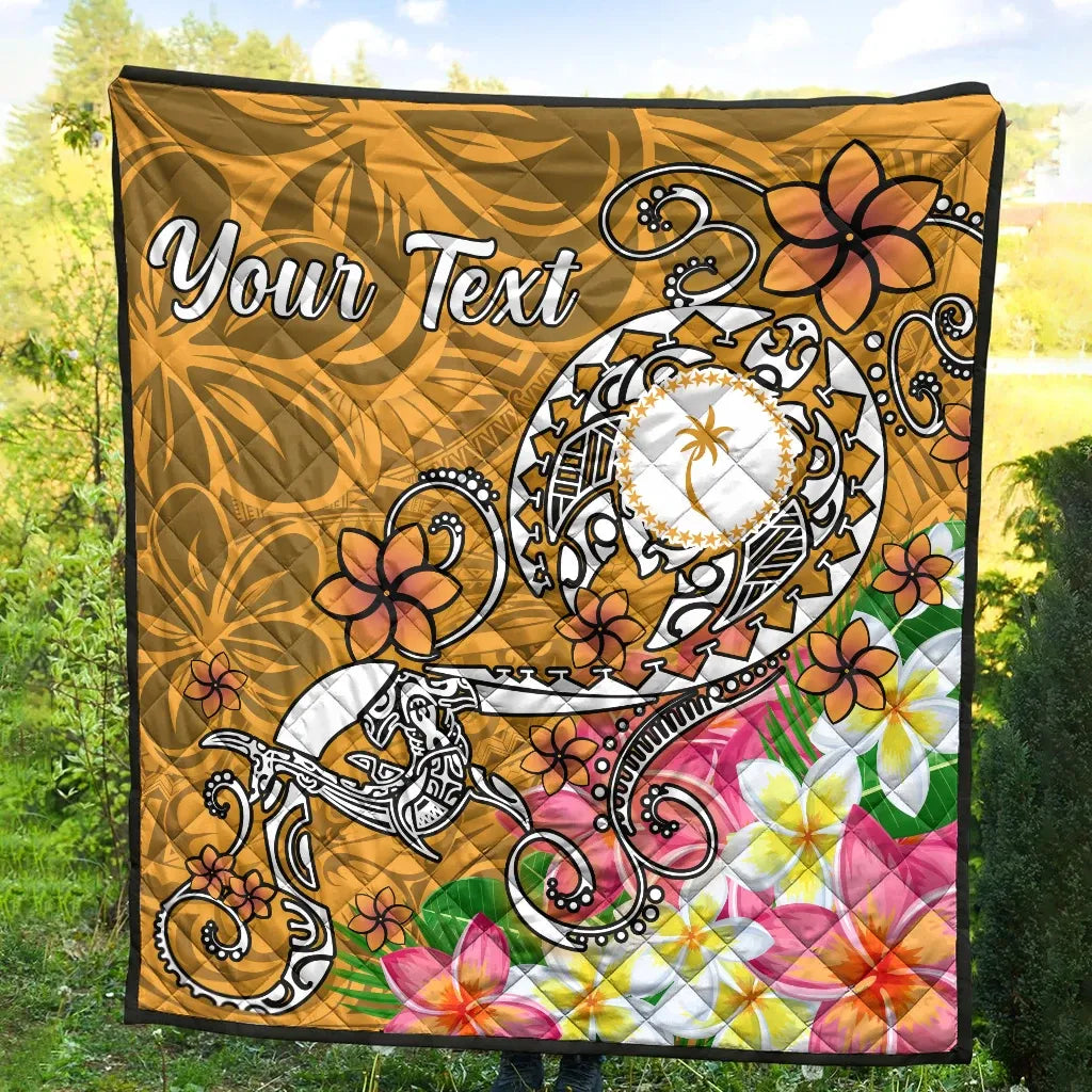 Kosrae Custom Personalised Premium Quilt - Turtle Plumeria (Gold)