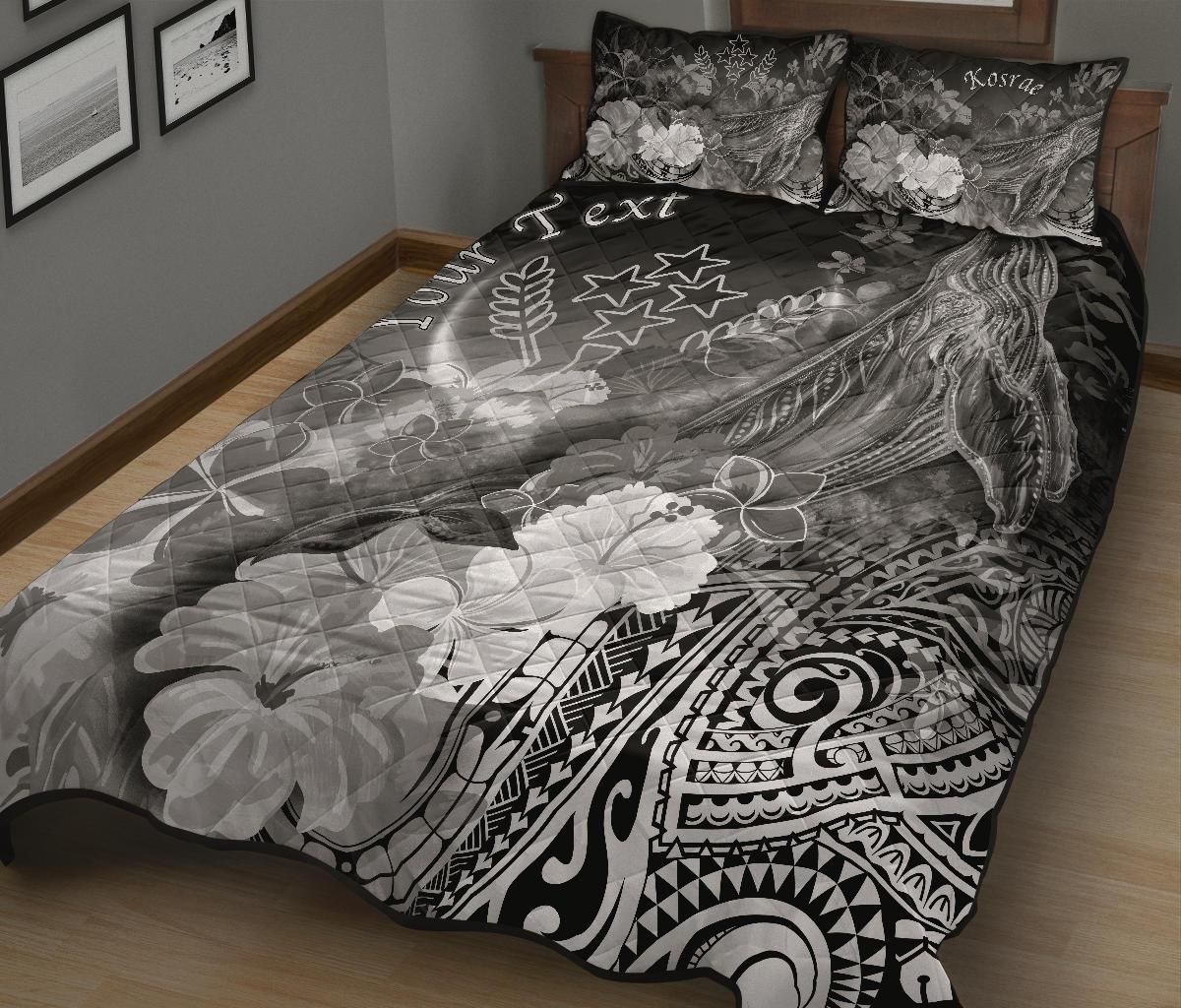 Kosrae Custom Personalised Quilt Bed Set - Humpback Whale with Tropical Flowers (White)