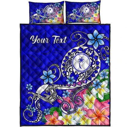 Kosrae Custom Personalised Quilt Bed Set - Turtle Plumeria (Blue)