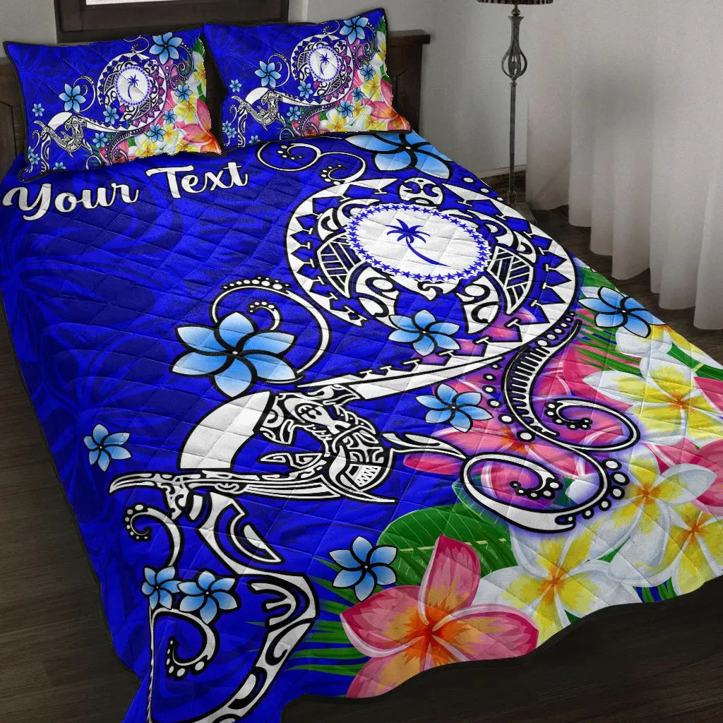 Kosrae Custom Personalised Quilt Bed Set - Turtle Plumeria (Blue)