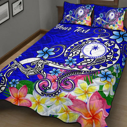 Kosrae Custom Personalised Quilt Bed Set - Turtle Plumeria (Blue)