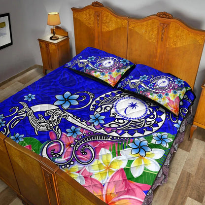 Kosrae Custom Personalised Quilt Bed Set - Turtle Plumeria (Blue)