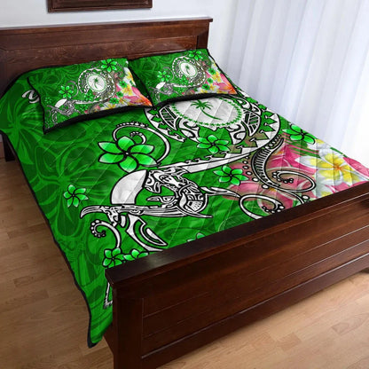Kosrae Custom Personalised Quilt Bed Set - Turtle Plumeria (Green)