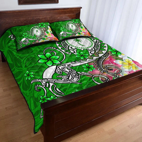 Kosrae Custom Personalised Quilt Bed Set - Turtle Plumeria (Green)