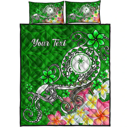 Kosrae Custom Personalised Quilt Bed Set - Turtle Plumeria (Green)