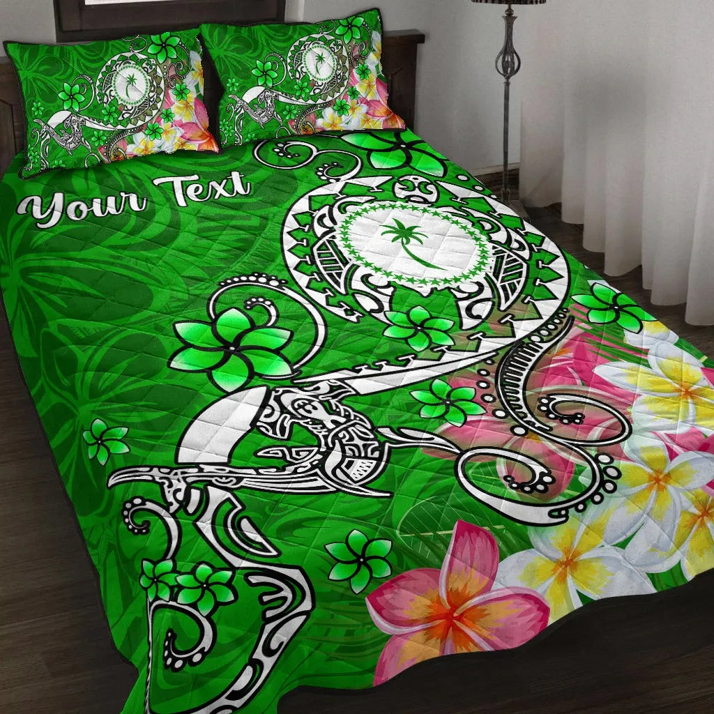Kosrae Custom Personalised Quilt Bed Set - Turtle Plumeria (Green)