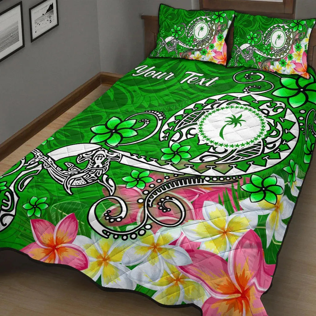 Kosrae Custom Personalised Quilt Bed Set - Turtle Plumeria (Green)