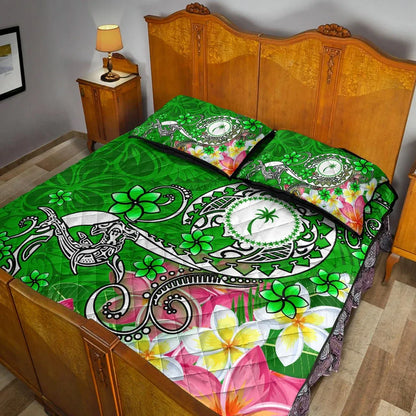 Kosrae Custom Personalised Quilt Bed Set - Turtle Plumeria (Green)
