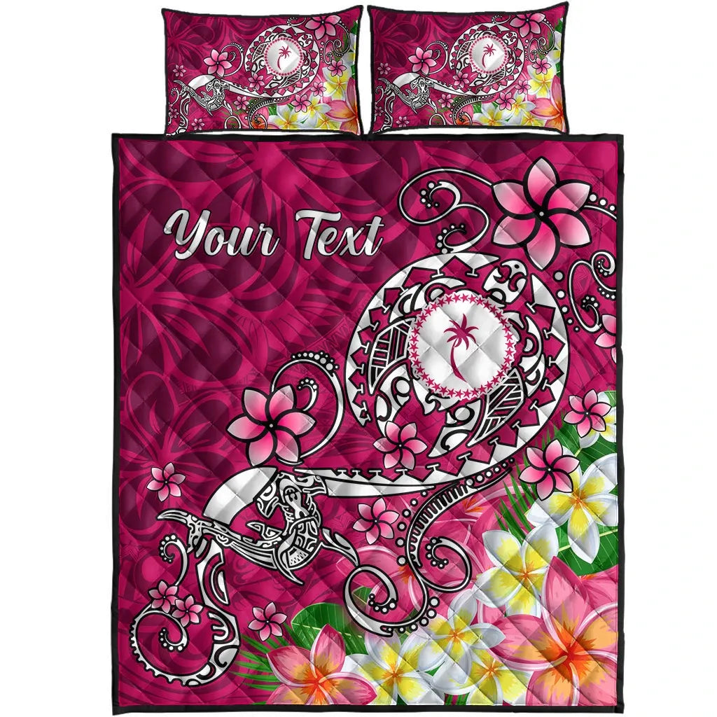 Kosrae Custom Personalised Quilt Bed Set - Turtle Plumeria (Pink)