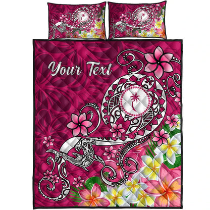 Kosrae Custom Personalised Quilt Bed Set - Turtle Plumeria (Pink)