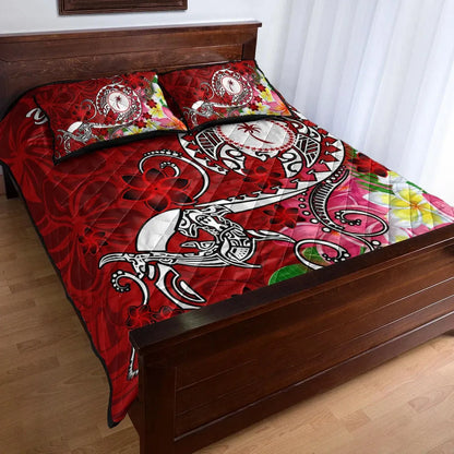 Kosrae Custom Personalised Quilt Bed Set - Turtle Plumeria (Red)