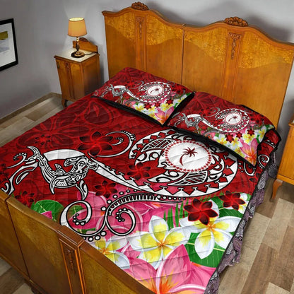 Kosrae Custom Personalised Quilt Bed Set - Turtle Plumeria (Red)