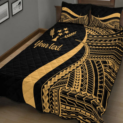 Kosrae Custom Personalised Quilt Bed Set - Gold Polynesian Tentacle Tribal Pattern