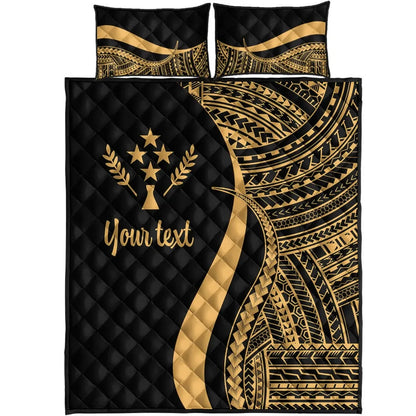 Kosrae Custom Personalised Quilt Bed Set - Gold Polynesian Tentacle Tribal Pattern