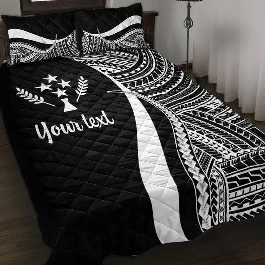 Kosrae Custom Personalised Quilt Bed Set - White Polynesian Tentacle Tribal Pattern