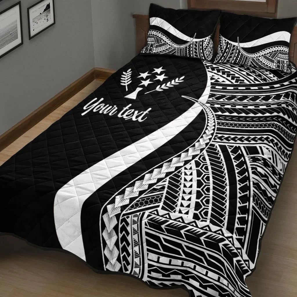 Kosrae Custom Personalised Quilt Bed Set - White Polynesian Tentacle Tribal Pattern